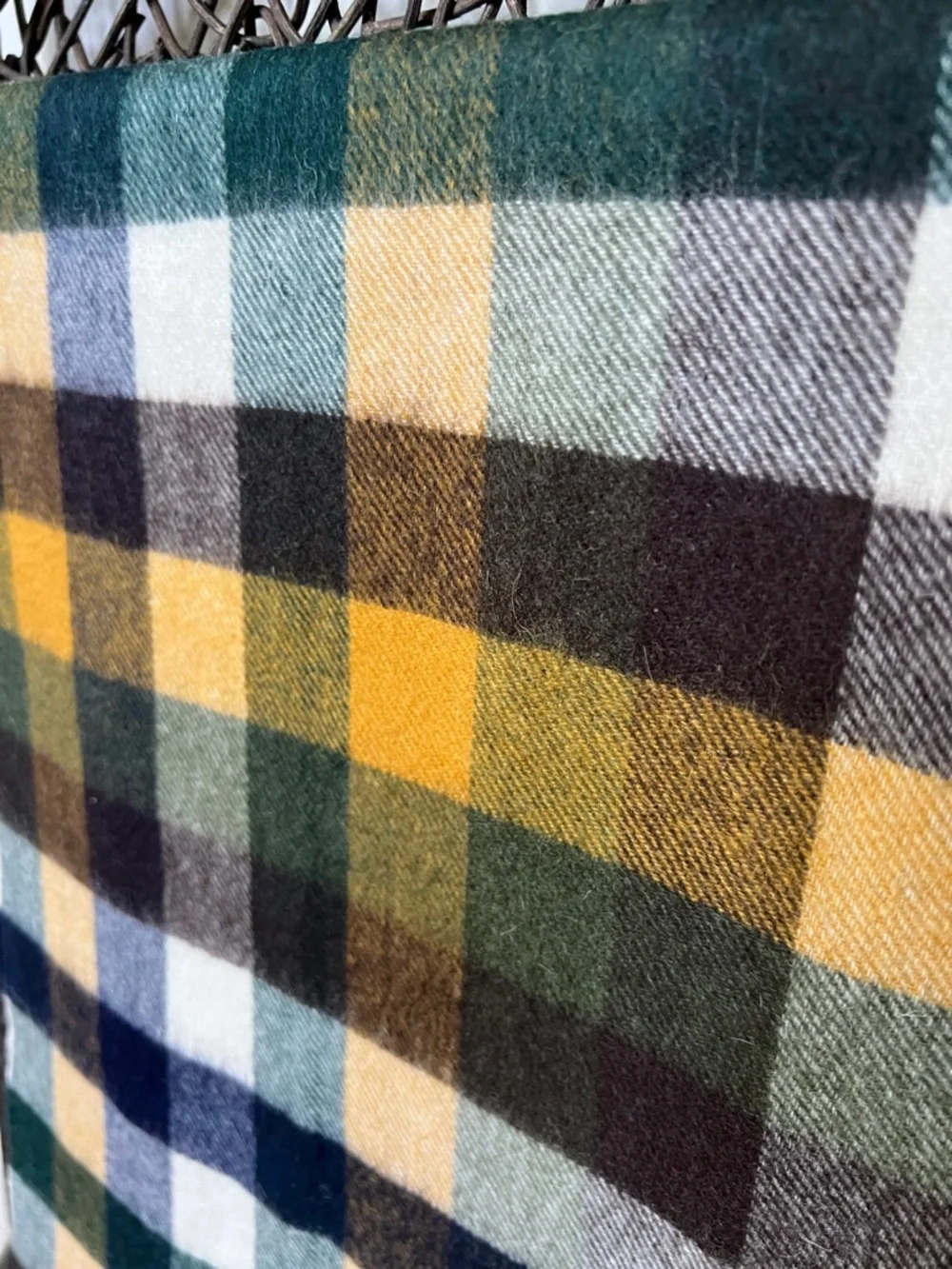 Barbour Tattersall Tartan Lambswool Fringe Scarf Forest Mist Check Pattern